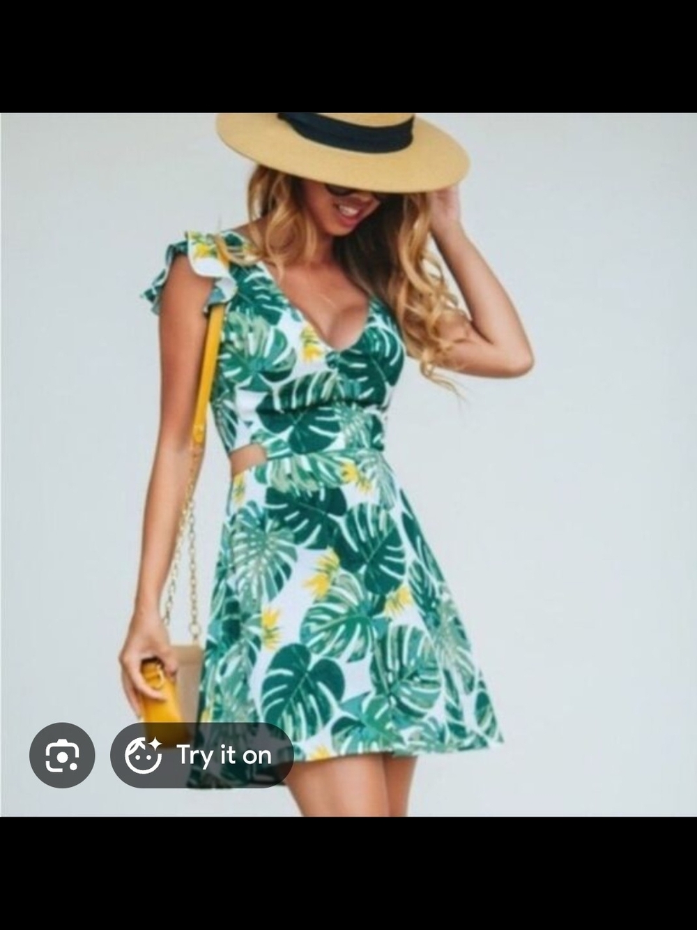 For Love And Lemons Green Tropical Leaf Mini Dress